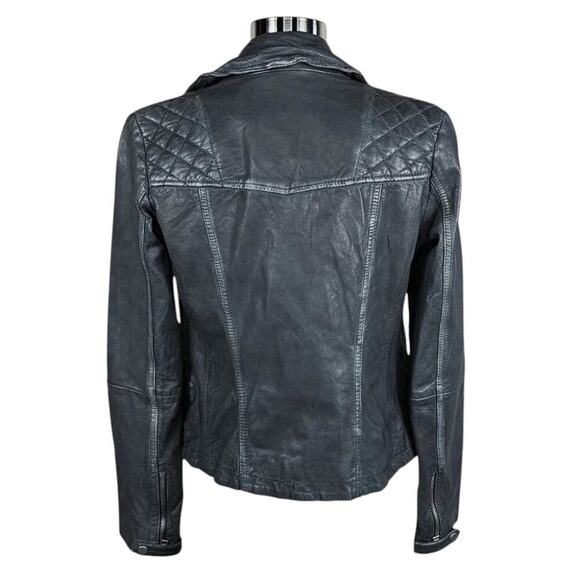 AllSaints Cargo Distressed Leather Biker Jacket Black/Gray EU 34, US 2 - Picture 3 of 14